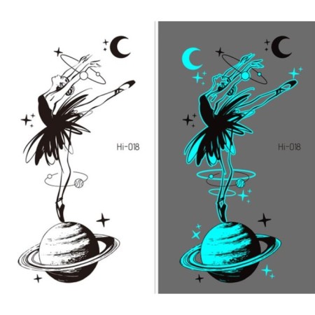 Tattoo on the body phosphorus "Ballerina dancing on the planet" 10.5x6 cm