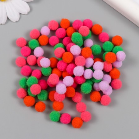Pompons, 8 mm, 100 pcs/pack, 100% polyester, 5 colors in the assortment of 20 pcs