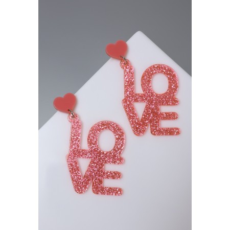 Acryl Love earrings, sparkles, coral color-5