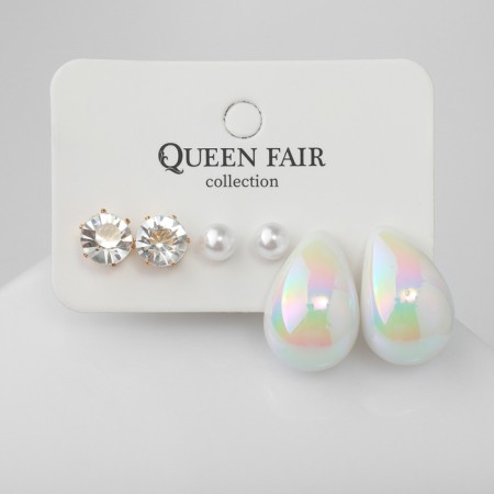 Earrings set 3 pairs "drop" color white in gold-6