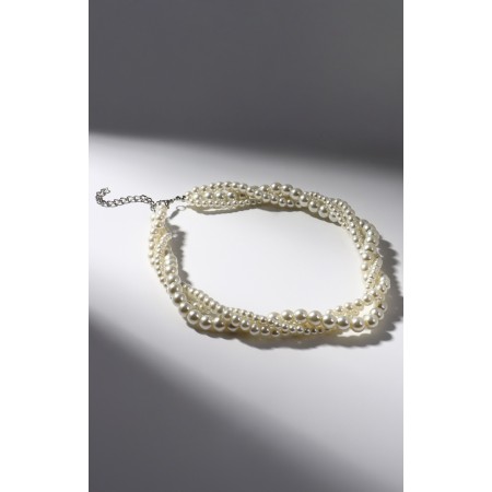 Beads "Pearls" burn, 3 threads, beads No. 4, 6, 8, milk color in silver, 38 cm-1