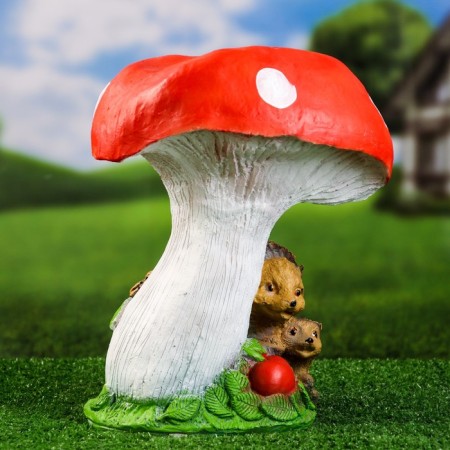 Garden figure "Mushroom with two hedgehogs" 27cm-3
