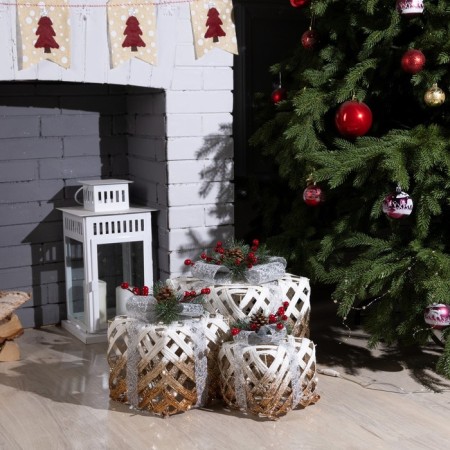 LED figure "White Wicker Gifts" 15, 20, 25 cm, textiles, metal, 220 V, glow warm white-1