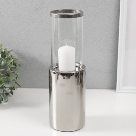 Ceramics candlestick, glass for 1 candle "chrome" d = 7.5 cm silver 9.2x9.2x29.5 cm-3