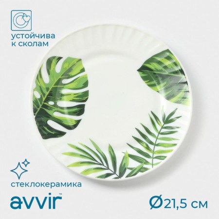 Plate dessert shade "Fern sheet", d = 21.5 cm, glass ceramic, white color