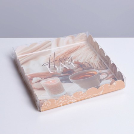 Cookie box, confectionery packaging with PVC lid, “Cozy evening”, 21 x 21 x 3 cm