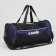 Sports bag with lightning, 3 outer pockets, long belt, black/blue color