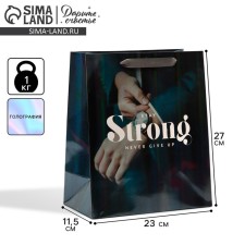 Gift package laminated, packaging, “never give up”, rainbow holography, ml 23 x 27 x 11.5 cm