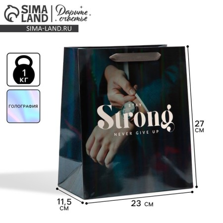 Gift package laminated, packaging, “never give up”, rainbow holography, ml 23 x 27 x 11.5 cm