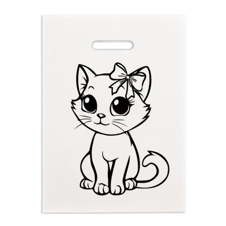 Polyethylene "cat with a bow" white-black 30x40 cm 50 μm