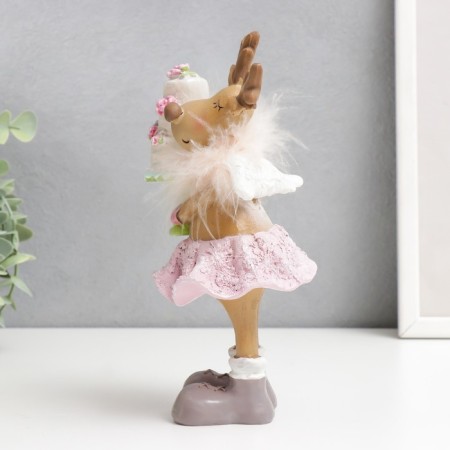 Souvenir Polystone "Olenikha in a pink skirt with a cake" 9.5x10x19.5 cm-3