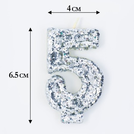 Candle in the cake "Square", number "5", silver, 6.5x4-1