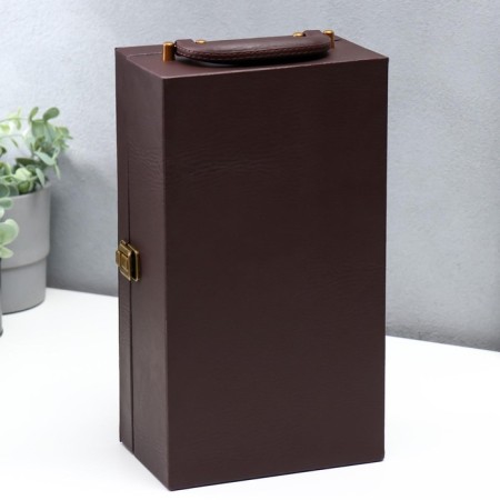 Casket Wood, leatherette for 2 bottles "Twisted cage" 4 items 34.5x19.5x12 cm-13