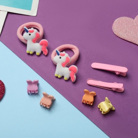 Hair set "Tiny" (2 elastic bands, 2 clamps, 4 crab) Magic unicorn, mix-2