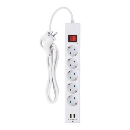 Düwi network filter, 5 outlets, 1.5 m, 10 A, PVS 3x0.75 mm2, with salary, 2USB, with curtains-1