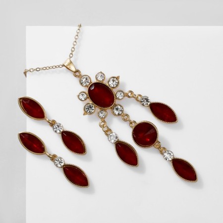 Set 2 objects: earrings, pendant "kaleidoscope", red-white color in gold, 48 cm