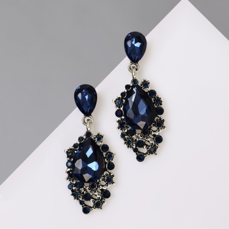 Earrings with rhinestones "carnival" chic, blue color in black silver-4