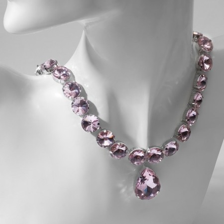 The necklace "Jewel" drop, pink color in silver, 32 cm-1