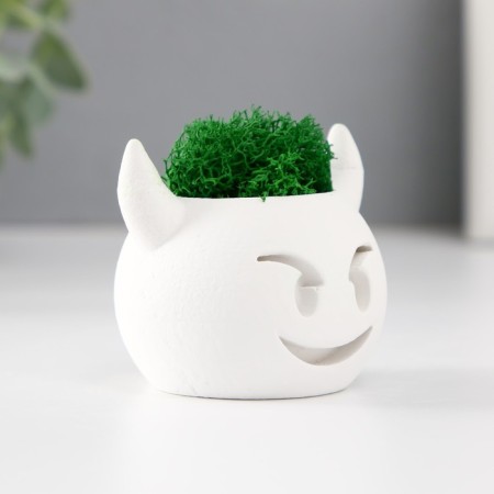 Kashpo concrete "devil" 6.5x6x5.5 cm white with moss (moss green. Stabilizir)-2