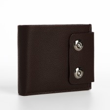 Male purse on magnets, department for bills, for cards, for coins, brown color