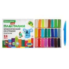 Plasticine 24 -ZV 480g Brauberg Kids, with a stack. High quality