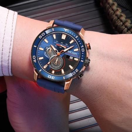 Men's watch, D-4.6 cm, with chronograph, 3 atm, luminous, blue-3