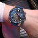 Men's watch, D-4.6 cm, with chronograph, 3 atm, luminous, blue