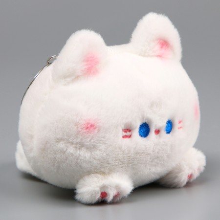 Soft toy "Cat-shred" on a key fob, 11 cm, white-pink color-3
