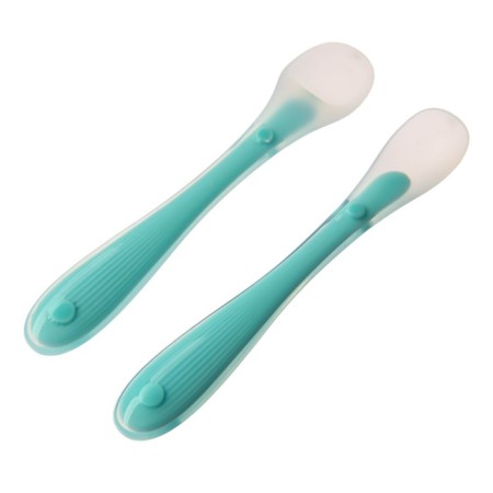A set of silicone spoons for feeding, 2 pcs., In a container, the color is turquoise-1
