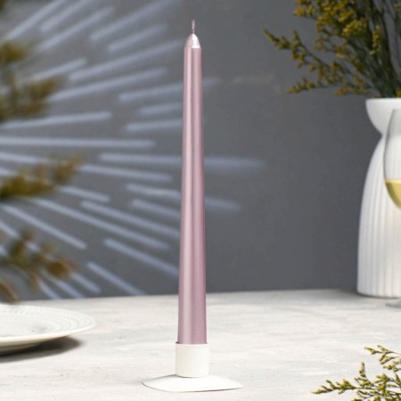 Antique candle, 2.3x 25 cm, varnished, pink metallic