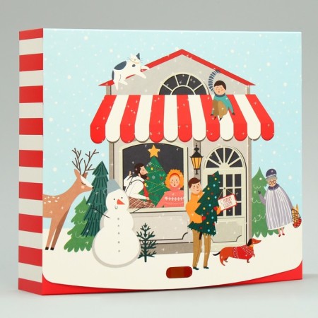 Folding Gift Box "New Year's Stories", 20 x 18 x 5 cm, without a tape, New Year-1