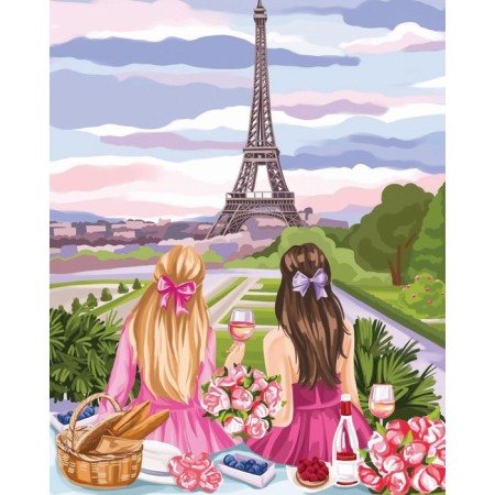 Diamond mosaic on a subframe with a full filling “Picnic in Paris”, 40 × 50 cm-1