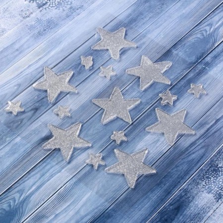 Stick on glass "Silver stars" (set 15 pcs) 18.5x18.5 cm-1