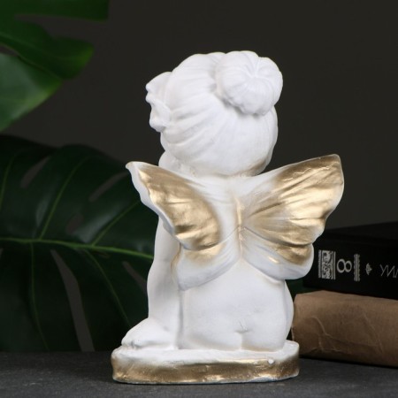 Figure "Elfina sits" white-gold, 12x15x19cm-2