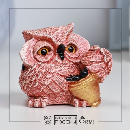 Figure "Owl with a drum" Red-brown, 6x6x5cm