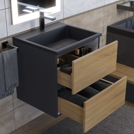 Tumbling under the Uperwood Barsa sink, 50 cm, suspended, black/oak sonoma-13