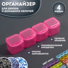 Organizer for decor, 4 cells, 10 × 2 × 2 cm, color mix