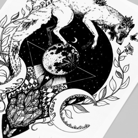 Tattoo on the body Black "Lunar Fox" 21x14.8 cm-2