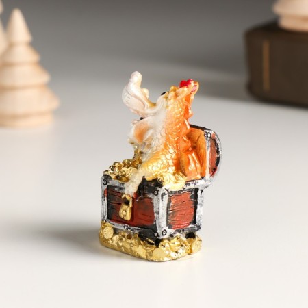 Polystone souvenir "Golden Dragon in a chest with coins" 3.6x3x5.3 cm-1