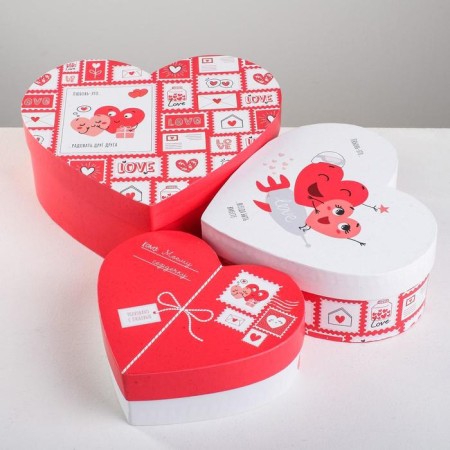 A set of boxes 3 in 1, gift packaging, “Love everywhere”, 16 x 14 x 6 cm –22 x 20 x 9 cm-5