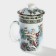 Ceramic mug with a lid and sieve "birds in peony", 300 ml