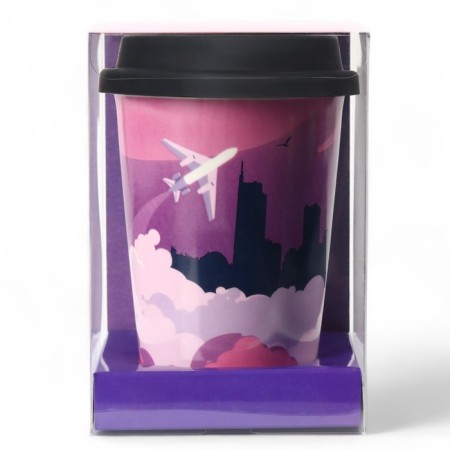 A ceramic glass with a silicone cover "Airplane", 300 ml, pink color-3