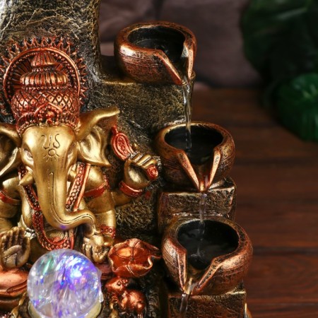 The desktop fountain from the network, the backlight "Ganesha with bowls" red-gold 40x25x25 cm-5