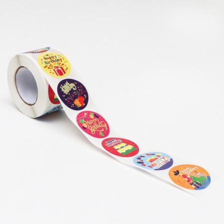Stickers in the Roll "Birthday", 500 pcs, 3.8 x 3.8 cm