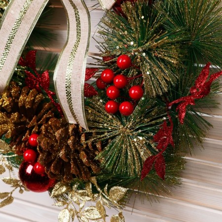 New Year's Wreath D-37 cm "Cozy Fairy Tale" Banting in a gold strip leaves on branches-1