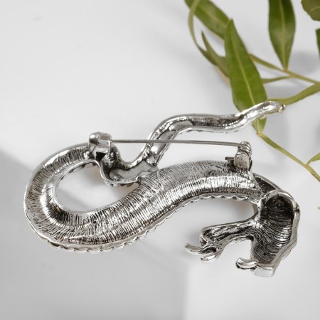 Brooch "Snake" Cobra, white color in black silver-2