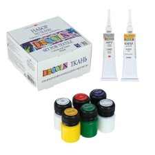 Paint on fabric, set: 5 colors x 20 ml, circuit 2 colors x 18 ml, diluent; ZHK Decola, water -based acrylic (4141177)