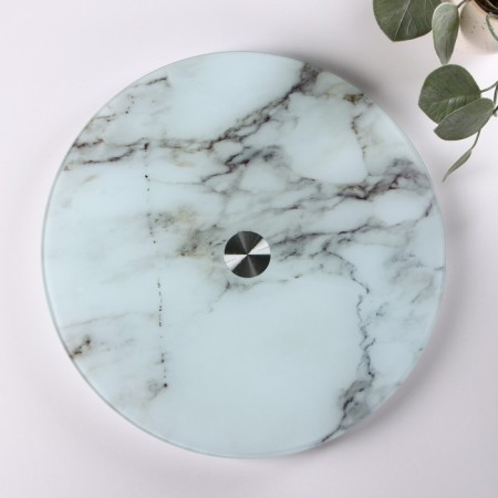 Glass stand for a cake rotating shares "Marbl", d = 32 cm, white color-1