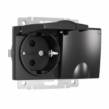 The W1172208 Double moisture protection socket, with grounding, with protective lids and curtains, black matte