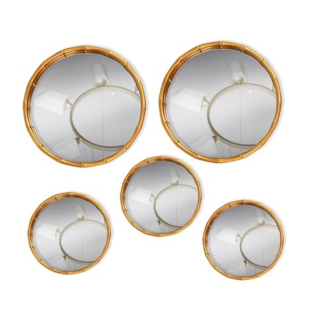 Bamboo wall mirrors, set - 5 pcs, D mirror surface 20.5/13 cm, golden color-2